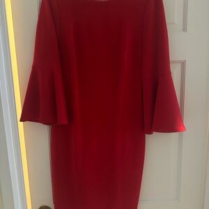 Calvin Klein Red Long Sleeve Midi Dress